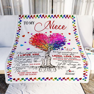 Personalized To My Niece Blanket From Aunt Auntie Uncle Colorful Tree Never Forget I Love You Niece Birthday Christmas Customized Bed Fleece Throw Blanket | teecentury
