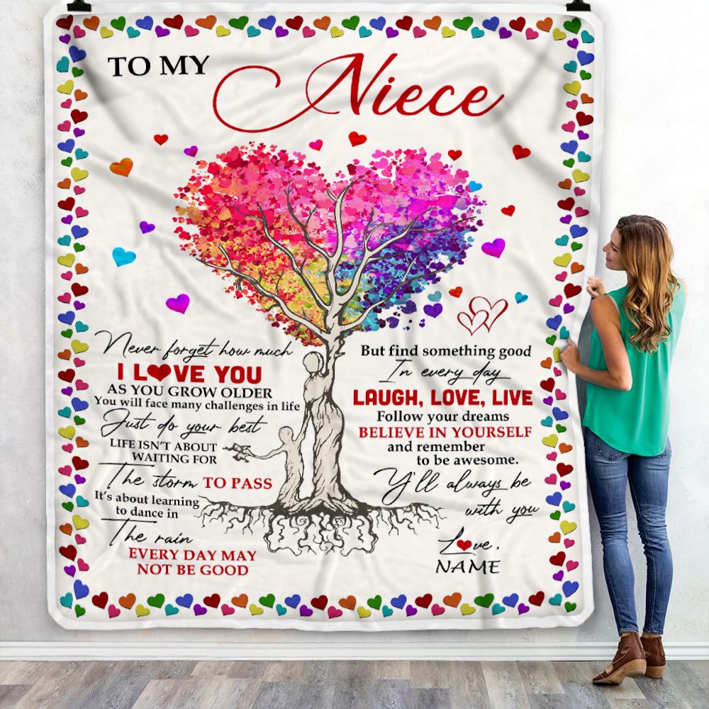 Personalized To My Niece Blanket From Aunt Auntie Uncle Colorful Tree Never Forget I Love You Niece Birthday Christmas Customized Bed Fleece Throw Blanket | teecentury