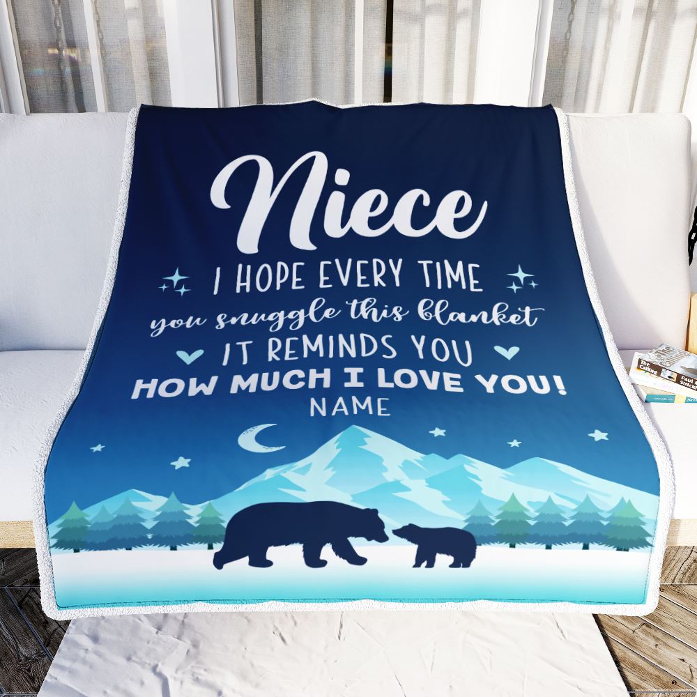 Personalized To My Niece Blanket From Aunt Auntie Uncle I Hope Every Time Bear Niece Birthday Graduation Christmas Customized Bed Fleece Throw Blanket | teecentury