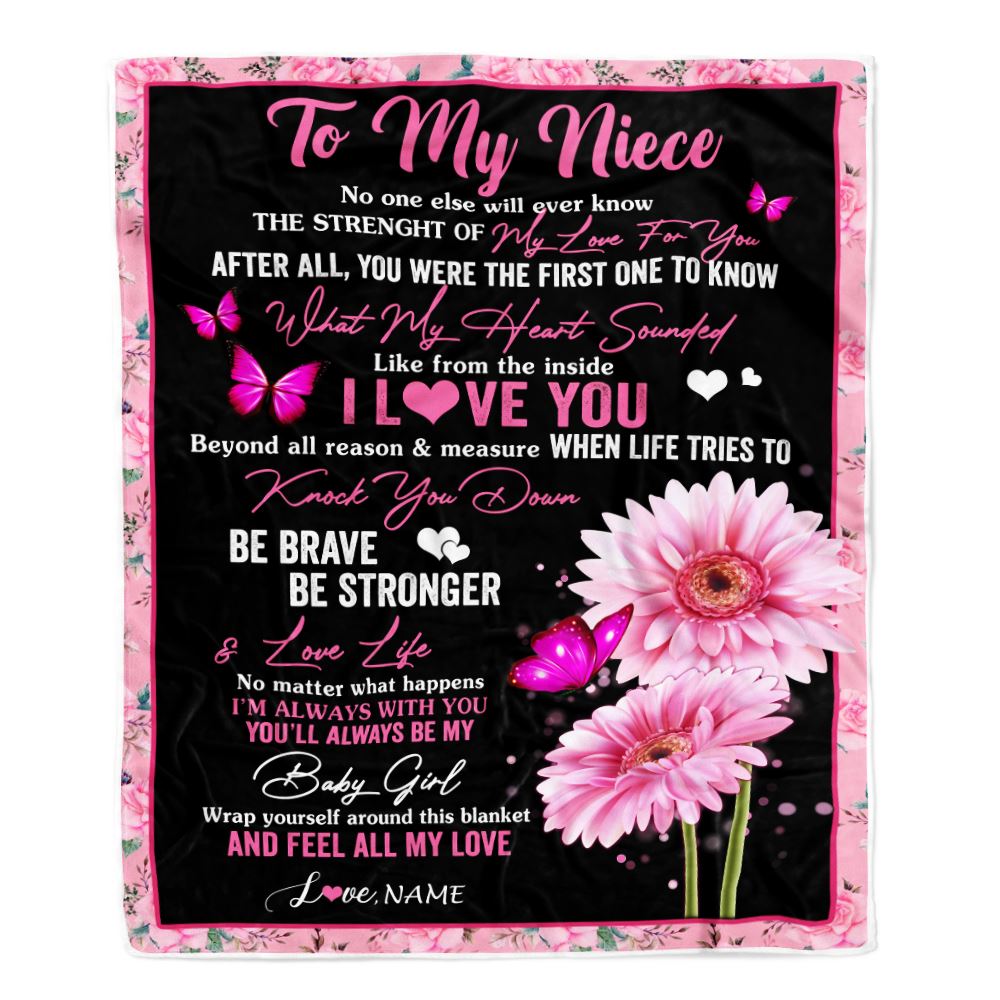 Personalized To My Niece Blanket From Aunt Auntie Uncle I Love You Pink Daisy Butterfly Niece Birthday Graduation Christmas Customized Fleece Throw Blanket | teecentury