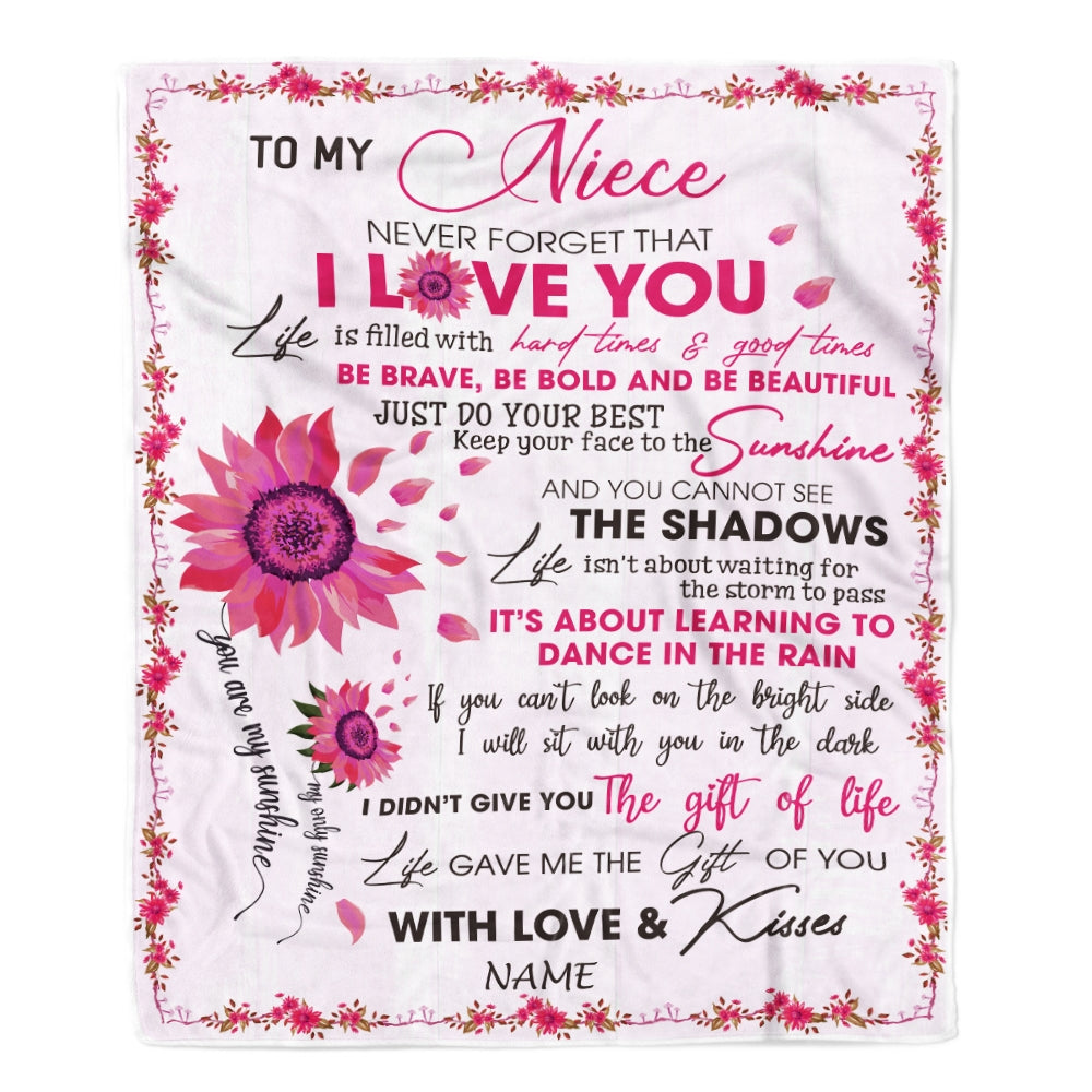 Personalized To My Niece Blanket From Aunt Auntie Uncle I Love You Pink Sunflower Niece Birthday Christmas Thanksgiving Graduation Customized Fleece Blanket Blanket | Teecentury.com