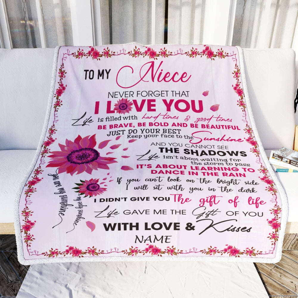 Personalized To My Niece Blanket From Aunt Auntie Uncle I Love You Pink Sunflower Niece Birthday Christmas Thanksgiving Graduation Customized Fleece Blanket Blanket | Teecentury.com