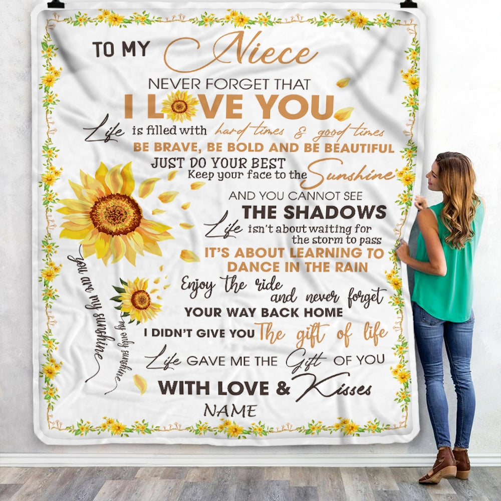 Personalized To My Niece Blanket From Aunt Auntie Uncle I Love You White Sunflower Niece Birthday Christmas Thanksgiving Graduation Customized Fleece Blanket Blanket | Teecentury.com