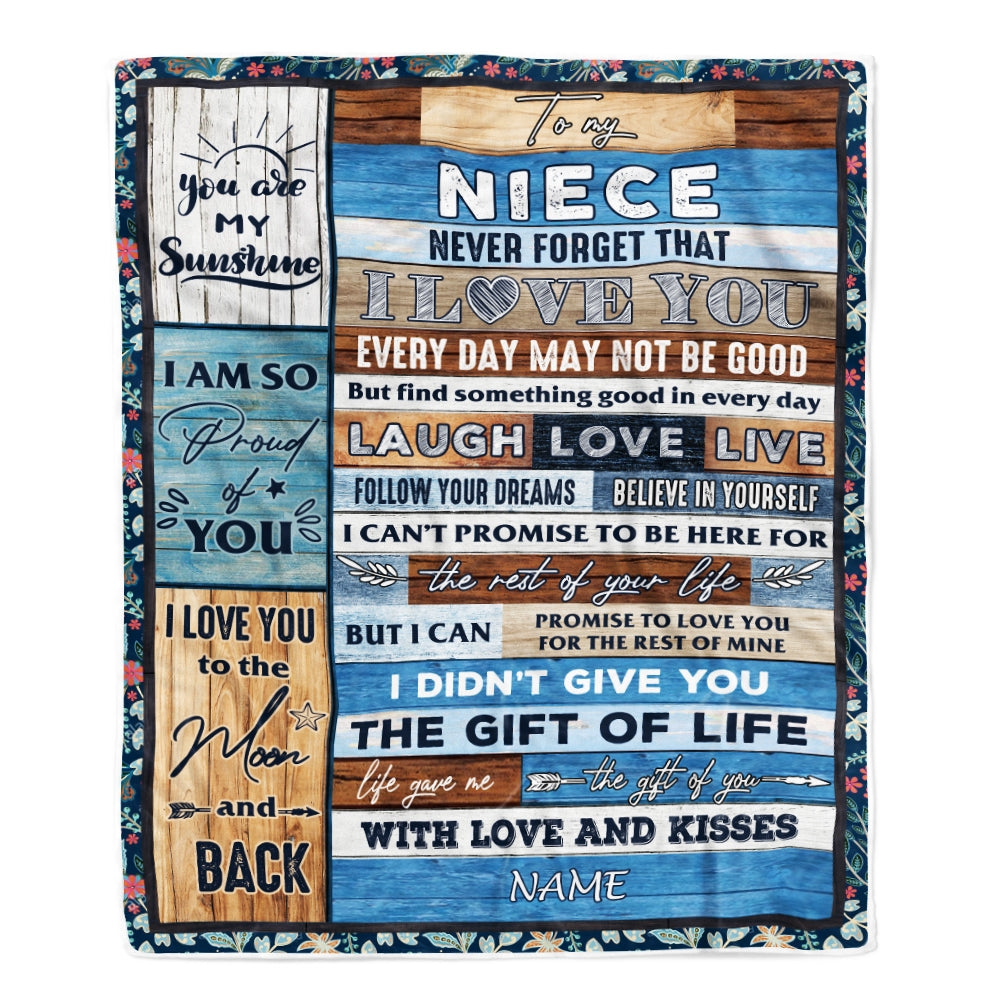 Personalized To My Niece Blanket From Aunt Auntie Uncle I Love You Wood Niece Birthday Christmas Thanksgiving Graduation Customized Fleece Blanket Blanket | Teecentury.com
