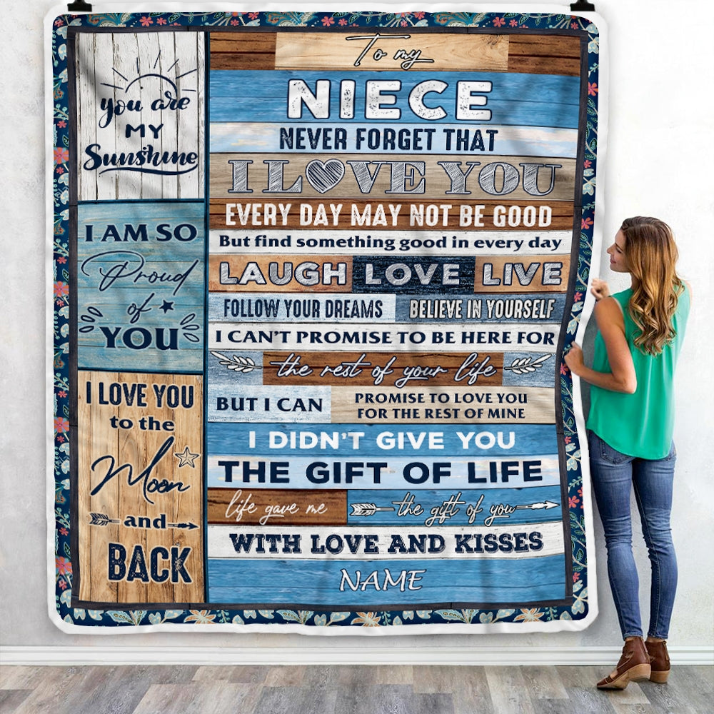 Personalized To My Niece Blanket From Aunt Auntie Uncle I Love You Wood Niece Birthday Christmas Thanksgiving Graduation Customized Fleece Blanket Blanket | Teecentury.com