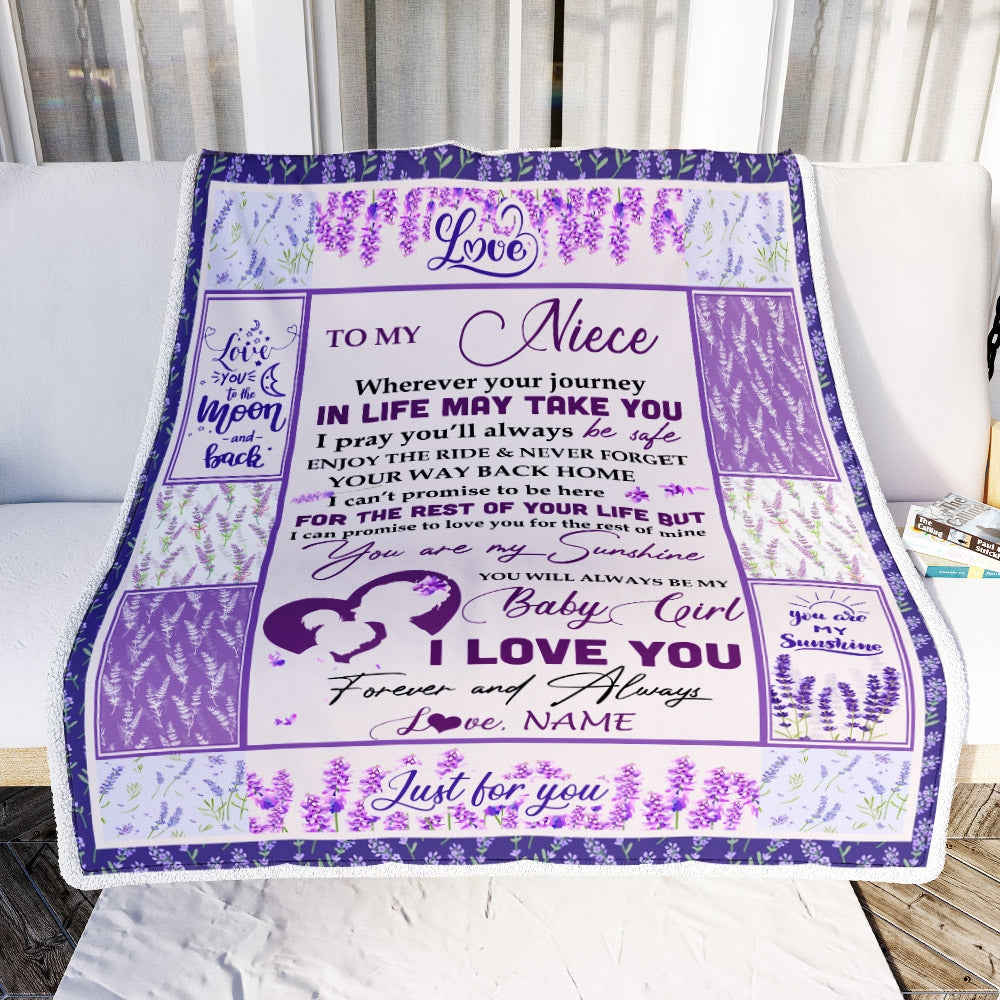 Personalized To My Niece Blanket From Aunt Auntie Uncle Love You Are My Sunshine Flower Purple Niece Birthday Christmas Graduation Customized Fleece Blanket Blanket | Teecentury.com