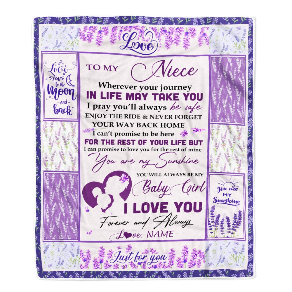 Personalized To My Niece Blanket From Aunt Auntie Uncle Love You Are My Sunshine Flower Purple Niece Birthday Christmas Graduation Customized Fleece Blanket Blanket | Teecentury.com