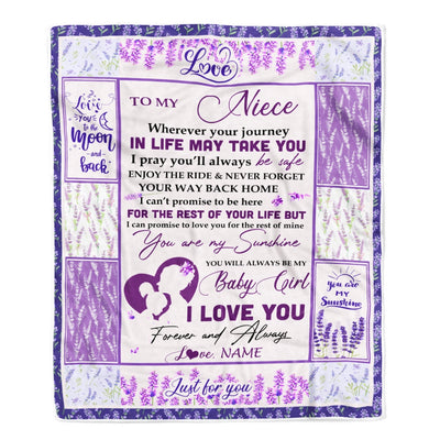 Personalized To My Niece Blanket From Aunt Auntie Uncle Love You Are My Sunshine Flower Purple Niece Birthday Christmas Graduation Customized Fleece Blanket Blanket | Teecentury.com