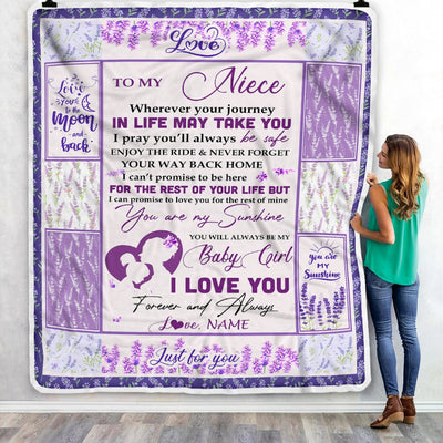 Personalized To My Niece Blanket From Aunt Auntie Uncle Love You Are My Sunshine Flower Purple Niece Birthday Christmas Graduation Customized Fleece Blanket Blanket | Teecentury.com