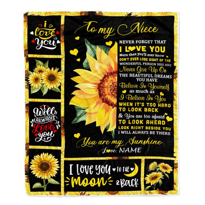 Personalized To My Niece Blanket From Aunt Auntie Uncle Never Forget I Love You Sunflower Niece Birthday Graduation Christmas Customized Fleece Throw Blanket | teecentury