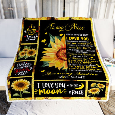 Personalized To My Niece Blanket From Aunt Auntie Uncle Never Forget I Love You Sunflower Niece Birthday Graduation Christmas Customized Fleece Throw Blanket | teecentury