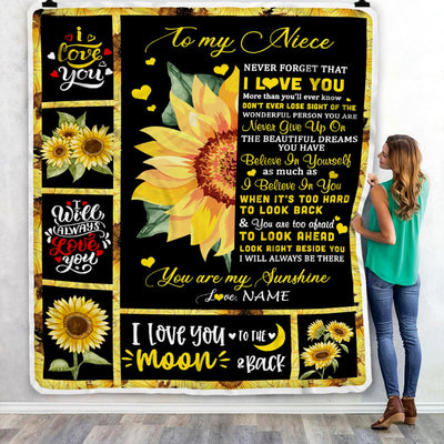 Personalized To My Niece Blanket From Aunt Auntie Uncle Never Forget I Love You Sunflower Niece Birthday Graduation Christmas Customized Fleece Throw Blanket | teecentury