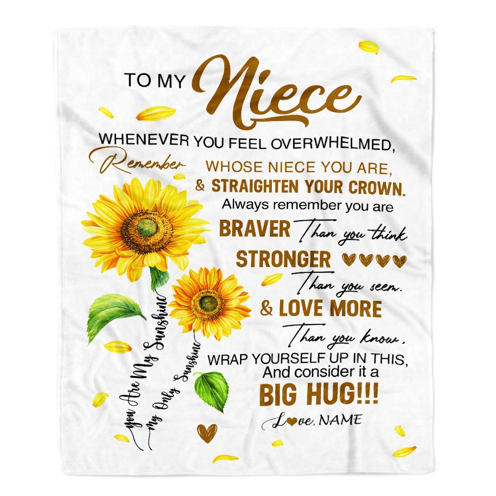 Personalized To My Niece Blanket From Aunt Auntie Uncle Whenever You Fell Overwhelmed Sunflower Niece Birthday Graduation Christmas Customized Fleece Blanket | teecentury