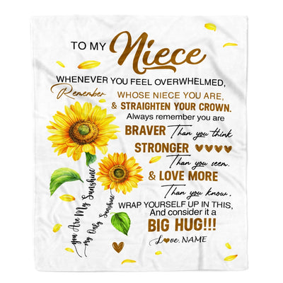 Personalized To My Niece Blanket From Aunt Auntie Uncle Whenever You Fell Overwhelmed Sunflower Niece Birthday Graduation Christmas Customized Fleece Blanket | teecentury
