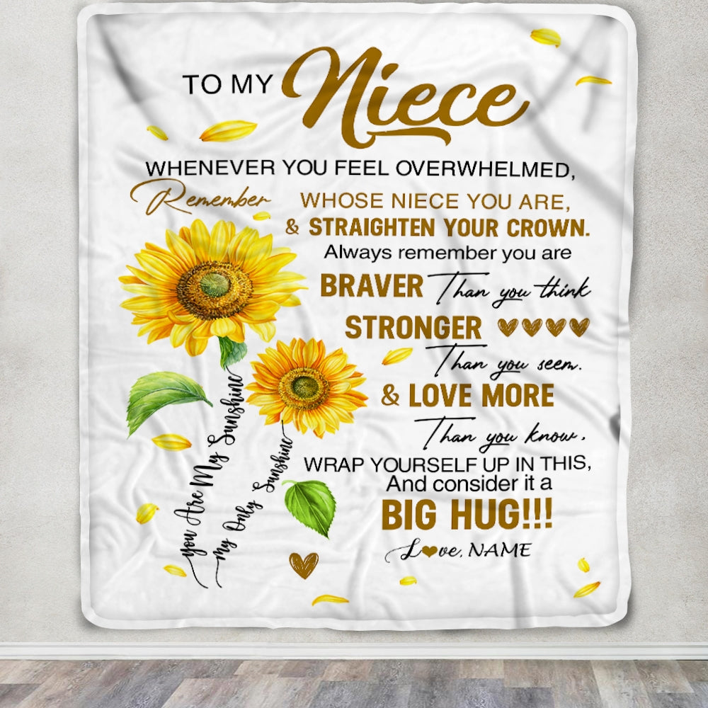 Personalized To My Niece Blanket From Aunt Auntie Uncle Whenever You Fell Overwhelmed Sunflower Niece Birthday Graduation Christmas Customized Fleece Blanket | teecentury