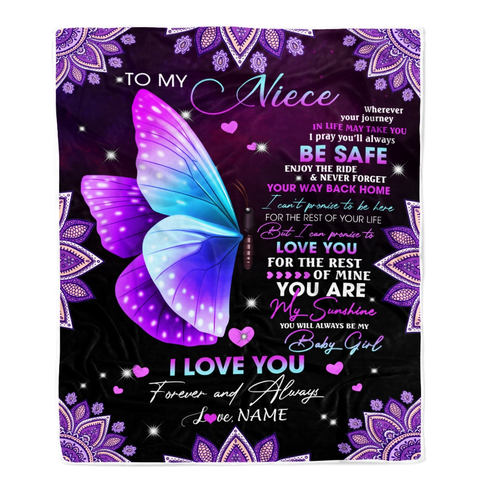 Personalized To My Niece Blanket From Aunt Auntie Uncle Wherever Your Journey Butterfly Niece Birthday Christmas Customized Bed Quilt Fleece Throw Blanket Blanket | Teecentury.com