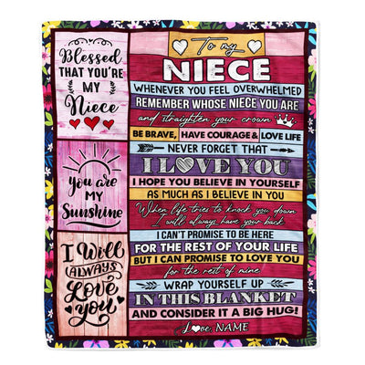 Personalized To My Niece Blanket From Aunt Auntie Uncle Wood Be Brave Have Courage Love Life Niece Birthday Graduation Christmas Customized Fleece Blanket | teecentury