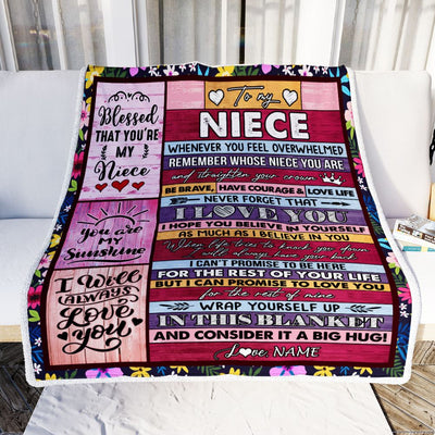 Personalized To My Niece Blanket From Aunt Auntie Uncle Wood Be Brave Have Courage Love Life Niece Birthday Graduation Christmas Customized Fleece Blanket | teecentury