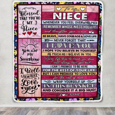 Personalized To My Niece Blanket From Aunt Auntie Uncle Wood Be Brave Have Courage Love Life Niece Birthday Graduation Christmas Customized Fleece Blanket | teecentury