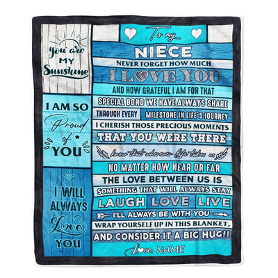 Personalized To My Niece Blanket From Aunt Auntie Uncle Wood I Love You It A Big Hug Niece Birthday Graduation Christmas Customized Bed Fleece Throw Blanket | teecentury