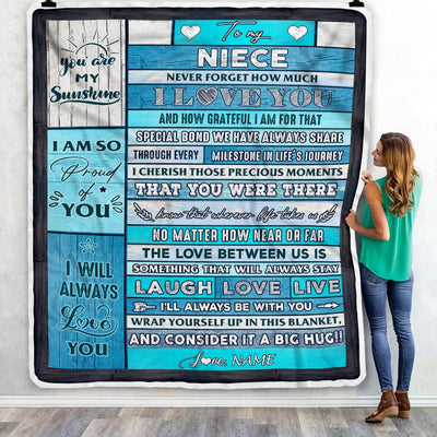 Personalized To My Niece Blanket From Aunt Auntie Uncle Wood I Love You It A Big Hug Niece Birthday Graduation Christmas Customized Bed Fleece Throw Blanket | teecentury