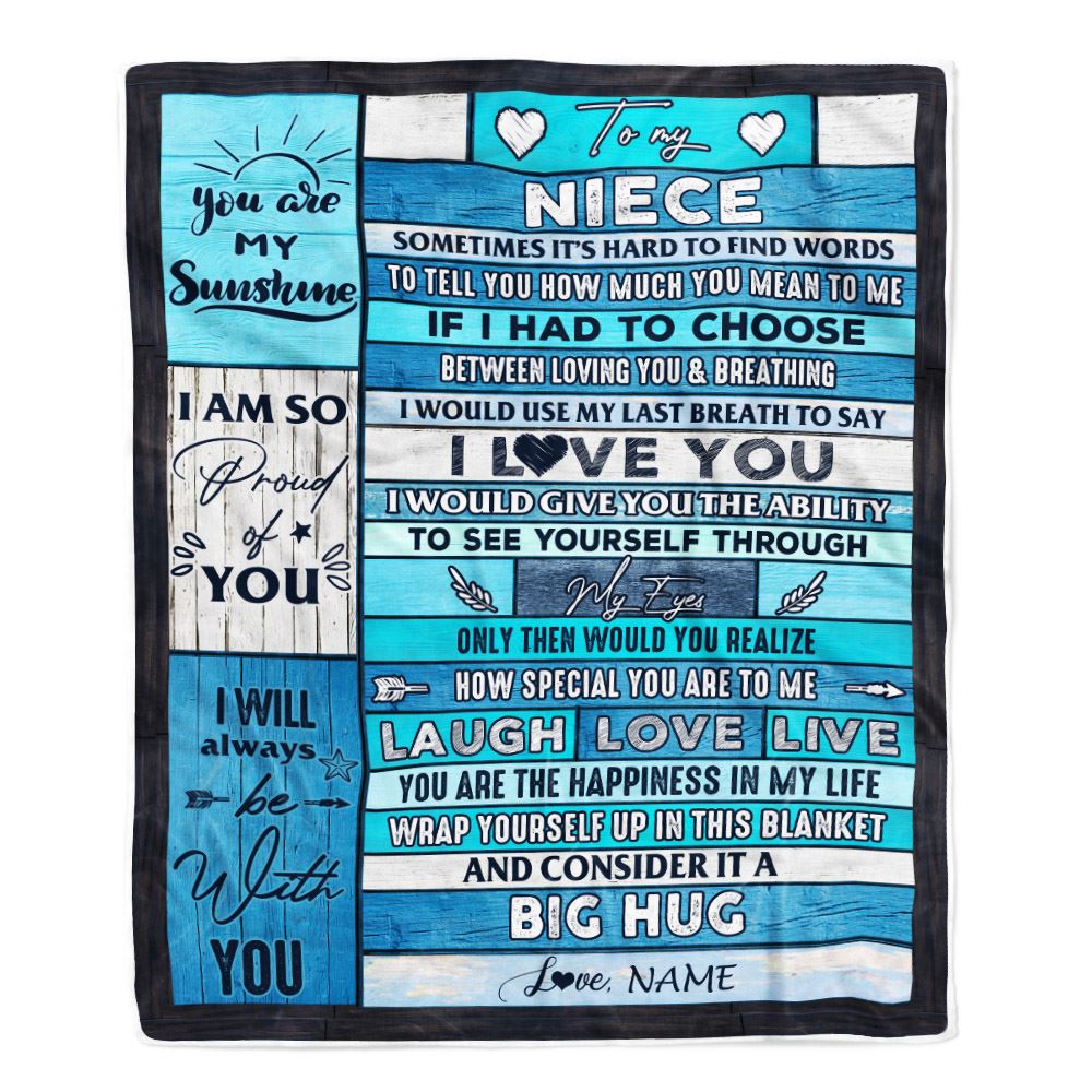 Personalized To My Niece Blanket From Aunt Auntie Uncle Wood Laugh Love Live Big Hug Niece Birthday Graduation Christmas Customized Bed Fleece Throw Blanket | teecentury