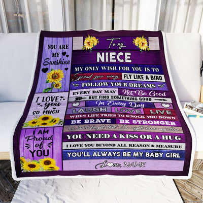 Personalized To My Niece Blanket From Aunt Auntie Uncle Wood Laugh Love Live Sunflower Niece Birthday Graduation Christmas Customized Bed Fleece Throw Blanket | teecentury