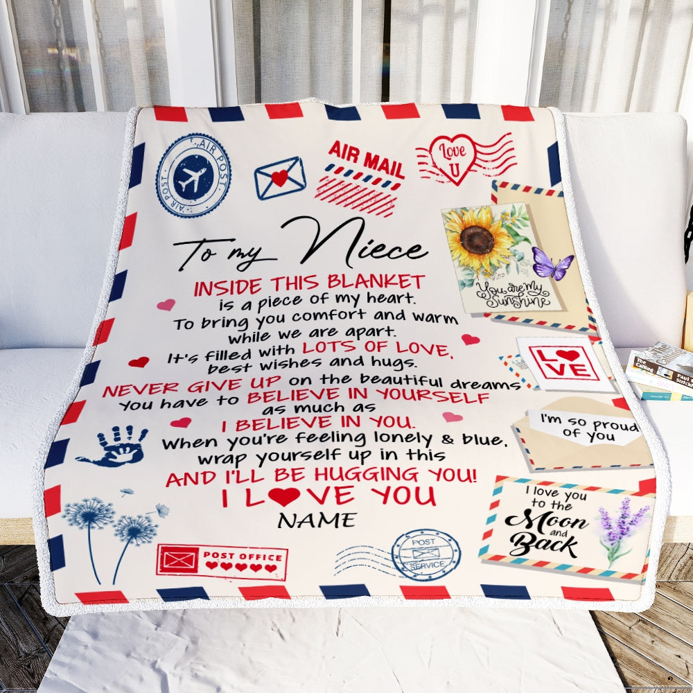 Personalized To My Niece Blanket From Aunt Auntie Uncle You Are My Sunshine Air Mail Letter Niece Birthday Christmas Graduation Customized Fleece Blanket Blanket | Teecentury.com