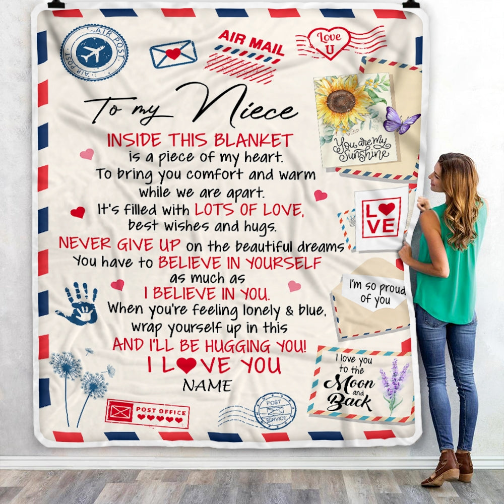 Personalized To My Niece Blanket From Aunt Auntie Uncle You Are My Sunshine Air Mail Letter Niece Birthday Christmas Graduation Customized Fleece Blanket Blanket | Teecentury.com