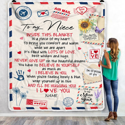 Personalized To My Niece Blanket From Aunt Auntie Uncle You Are My Sunshine Air Mail Letter Niece Birthday Christmas Graduation Customized Fleece Blanket Blanket | Teecentury.com