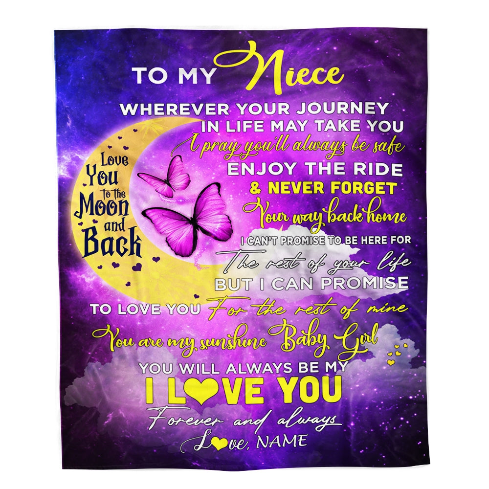 Personalized To My Niece Blanket From Aunt Auntie Uncle You To The Moon And Back Butterfly Niece Birthday Christmas Customized Fleece Blanket Blanket | Teecentury.com