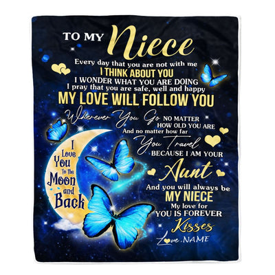 Personalized To My Niece Blanket From Aunt Butterfly My Love Will Follow You Niece Birthday Graduation Christmas Customized Fleece Throw Blanket | teecentury