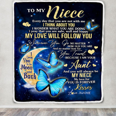 Personalized To My Niece Blanket From Aunt Butterfly My Love Will Follow You Niece Birthday Graduation Christmas Customized Fleece Throw Blanket | teecentury