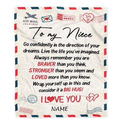Personalized To My Niece Blanket From Aunt Uncle Air Mail Letter Confidently I Love You Niece Birthday Graduation Christmas Customized Fleece Throw Blanket | teecentury