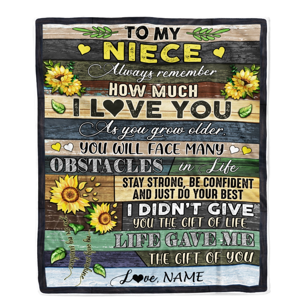 Personalized To My Niece Blanket From Aunt Uncle Always Remember How Much I Love You Wood Sunflower Niece Birthday Christmas Customized Fleece Blanket Blanket | Teecentury.com