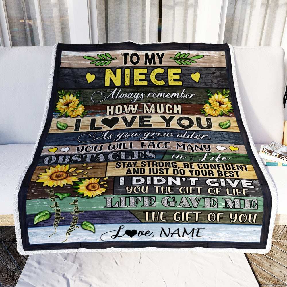 Personalized To My Niece Blanket From Aunt Uncle Always Remember How Much I Love You Wood Sunflower Niece Birthday Christmas Customized Fleece Blanket Blanket | Teecentury.com