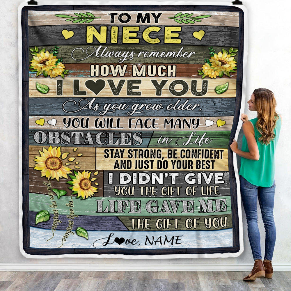 Personalized To My Niece Blanket From Aunt Uncle Always Remember How Much I Love You Wood Sunflower Niece Birthday Christmas Customized Fleece Blanket Blanket | Teecentury.com