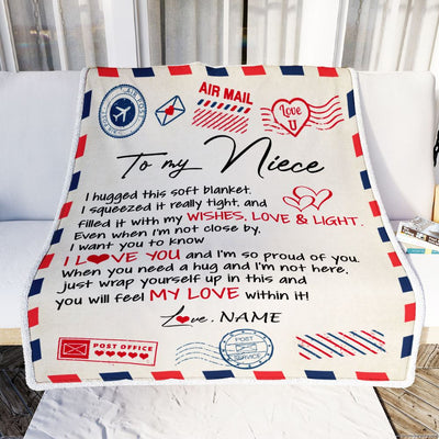 Personalized To My Niece Blanket From Aunt Uncle Auntie Air Mail Letter I Love You Niece Birthday Christmas Customized Fleece Throw Blanket | teecentury