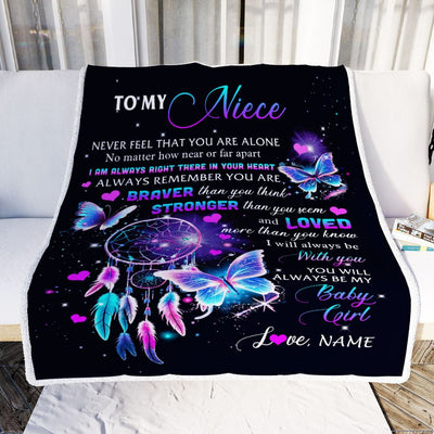 Personalized To My Niece Blanket From Aunt Uncle Auntie Butterfly Braver Stronger Loved Niece Birthday Graduation Christmas Customized Fleece Throw Blanket | teecentury