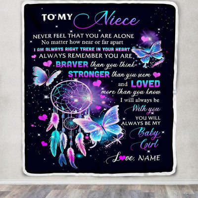 Personalized To My Niece Blanket From Aunt Uncle Auntie Butterfly Braver Stronger Loved Niece Birthday Graduation Christmas Customized Fleece Throw Blanket | teecentury