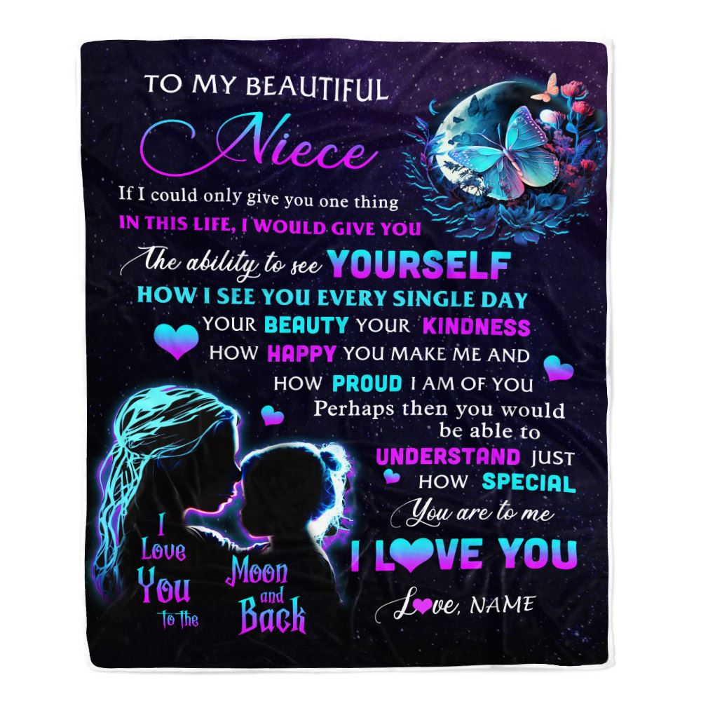 Personalized To My Niece Blanket From Aunt Uncle Auntie Butterfly Kindness Happy Beautiful Niece Birthday Graduation Christmas Customized Fleece Throw Blanket | teecentury