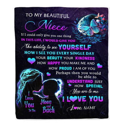 Personalized To My Niece Blanket From Aunt Uncle Auntie Butterfly Kindness Happy Beautiful Niece Birthday Graduation Christmas Customized Fleece Throw Blanket | teecentury