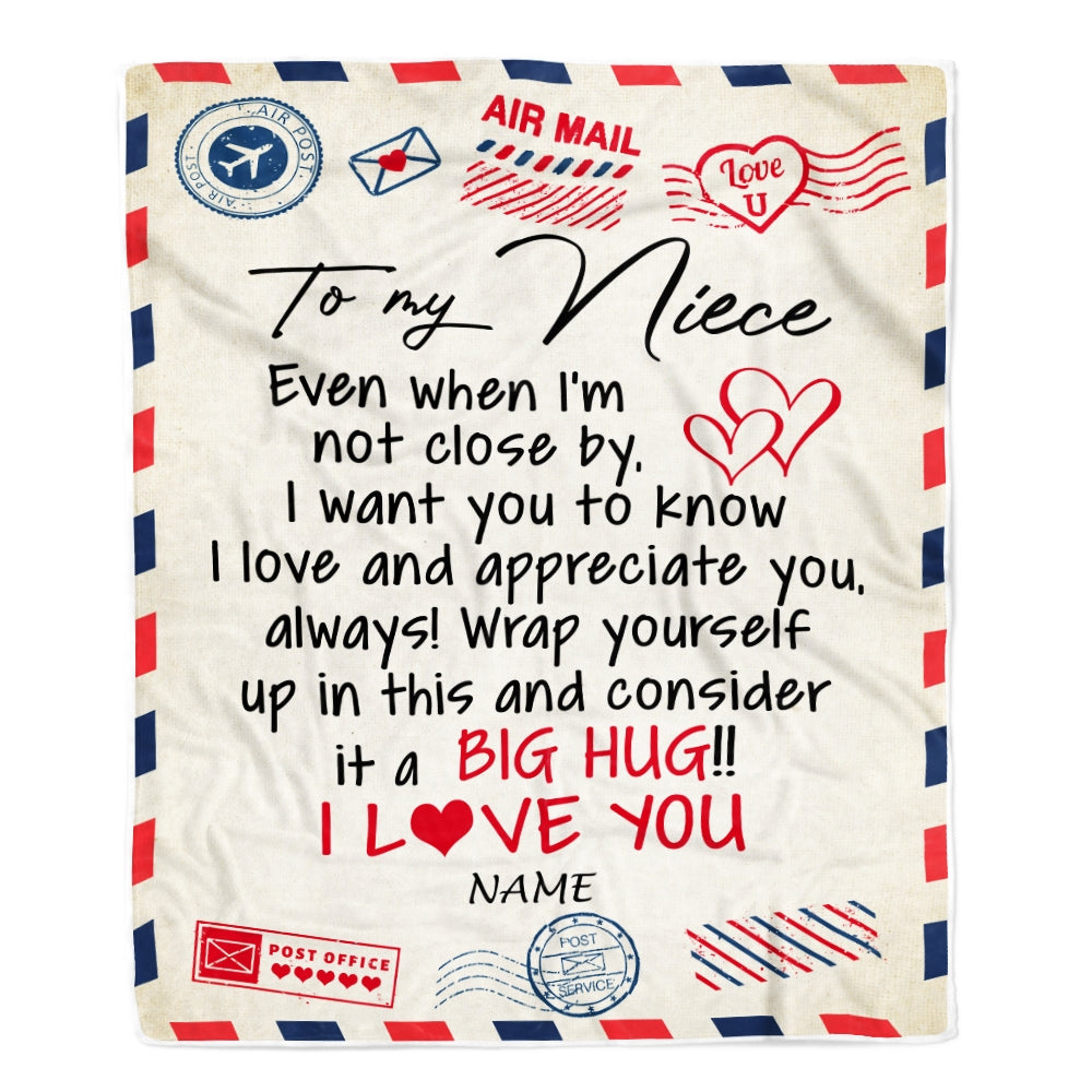 Personalized To My Niece Blanket From Aunt Uncle Auntie I Love You Hugs Air Mail Letter Birthday Christmas Thanksgiving Graduation Customized Fleece Blanket Blanket | Teecentury.com