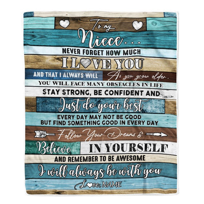 Personalized To My Niece Blanket From Aunt Uncle Auntie Wood Never Forget I Love You Niece Birthday Graduation Christmas Customized Bed Fleece Throw Blanket | teecentury