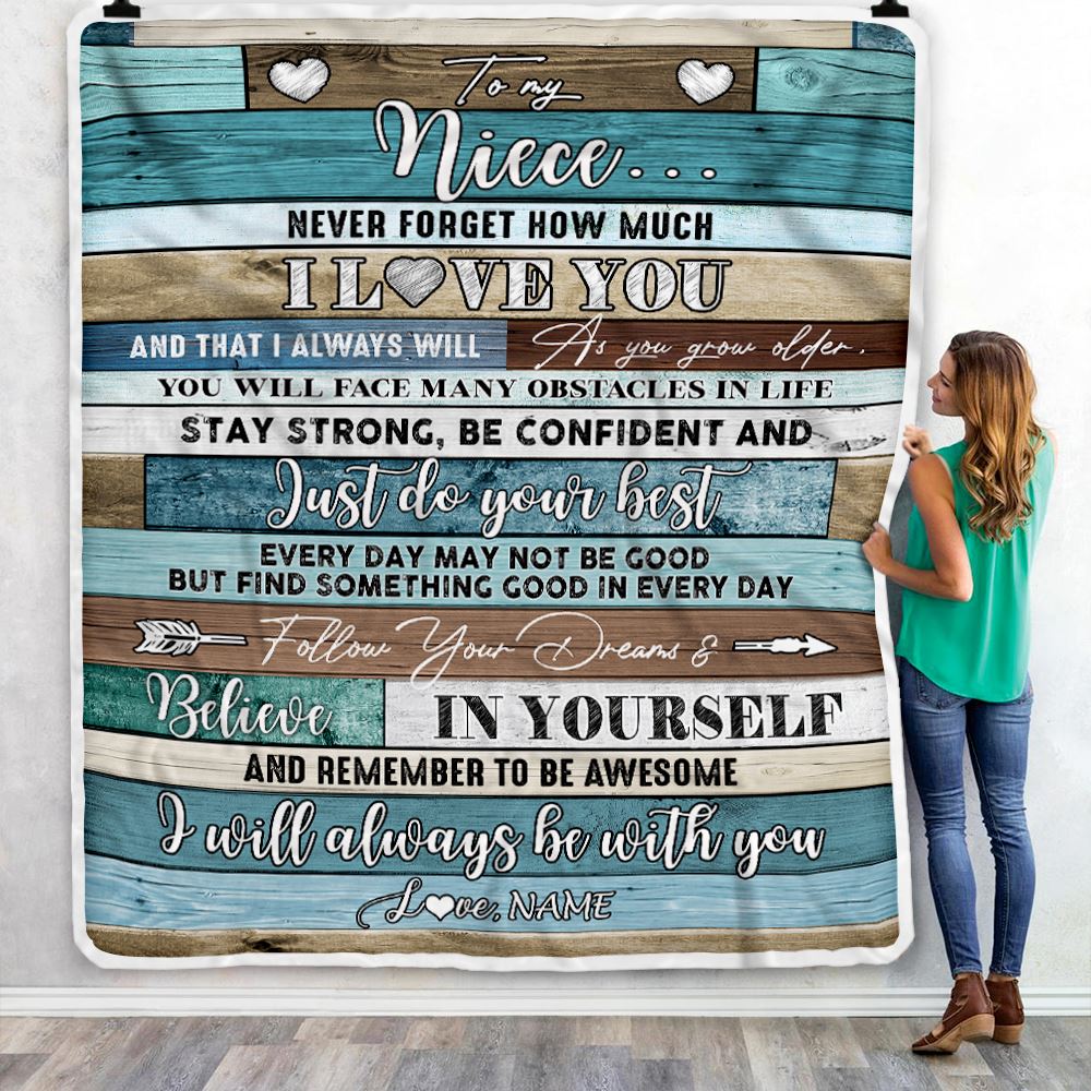 Personalized To My Niece Blanket From Aunt Uncle Auntie Wood Never Forget I Love You Niece Birthday Graduation Christmas Customized Bed Fleece Throw Blanket | teecentury