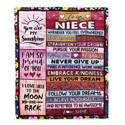 Personalized To My Niece Blanket From Aunt Uncle Believe In Yourself Awesome Pink Wood Niece Birthday Graduation Christmas Customized Fleece Blanket Blanket | Teecentury.com