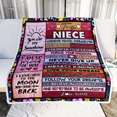Personalized To My Niece Blanket From Aunt Uncle Believe In Yourself Awesome Pink Wood Niece Birthday Graduation Christmas Customized Fleece Blanket Blanket | Teecentury.com