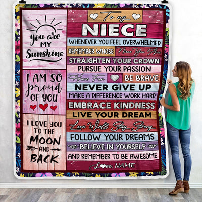 Personalized To My Niece Blanket From Aunt Uncle Believe In Yourself Awesome Pink Wood Niece Birthday Graduation Christmas Customized Fleece Blanket Blanket | Teecentury.com
