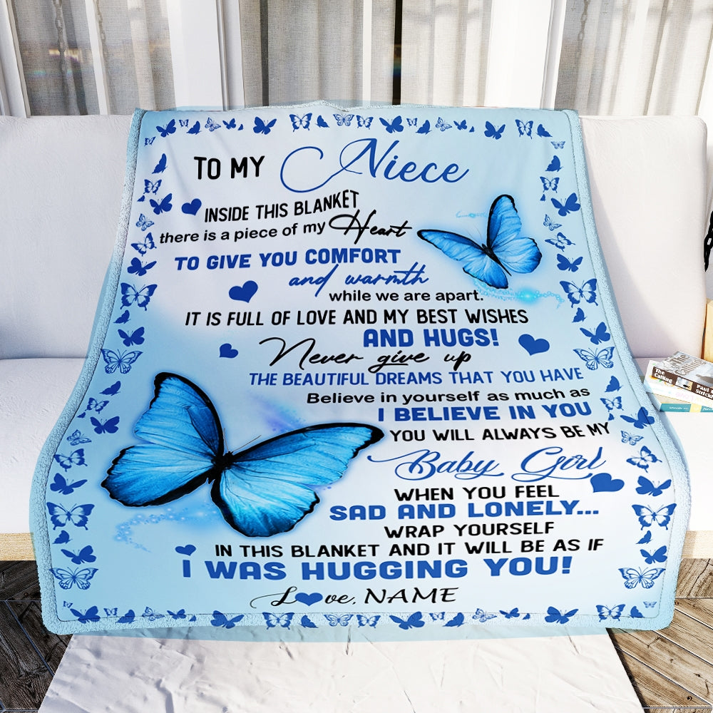 Personalized To My Niece Blanket From Aunt Uncle Butterfly In Side This Blanket Niece Birthday Graduation Christmas Customized Bed Fleece Throw Blanket | teecentury