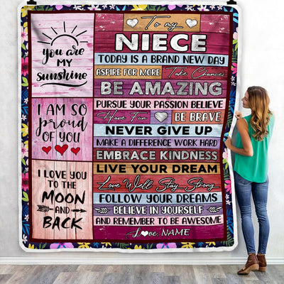 Personalized To My Niece Blanket From Aunt Uncle Never Give Up Live Your Dream Pink Wood Niece Birthday Graduation Christmas Customized Fleece Blanket Blanket | Teecentury.com